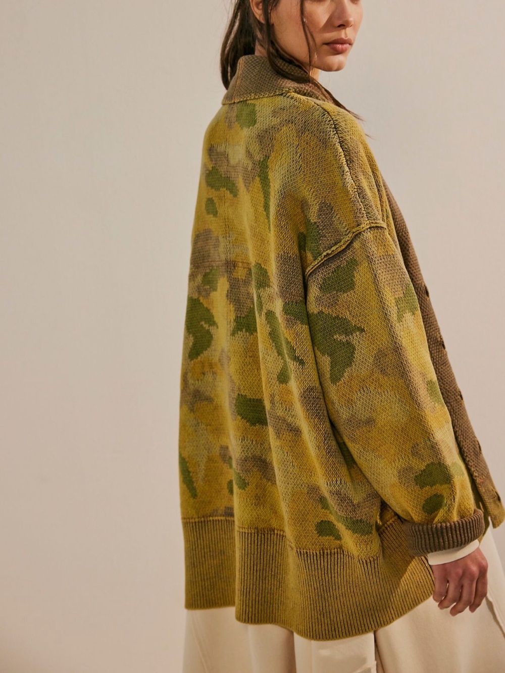 Olive Green Camouflage Knit Cardigan - Picture 3 of 13